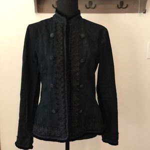 Bay Studio jean Jacket eyehook closure decorative buttons lace edge, siz…